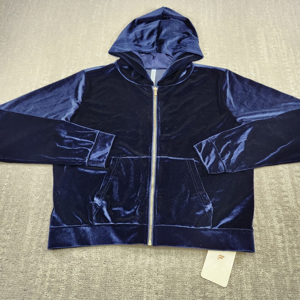 Fabletics Track Jacket Women Large Donna Velour Full Zip‎ Blue Athleisure NEW